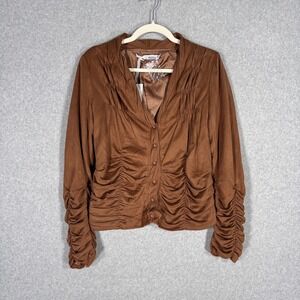 Milla Ruched Faux Suede Blazer Jacket Large Avant Garde Couture Y2K Neutral‎